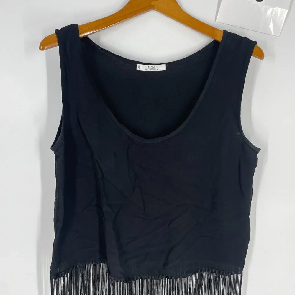 Mango MNG fringe top black sz M - Picture 4 of 12